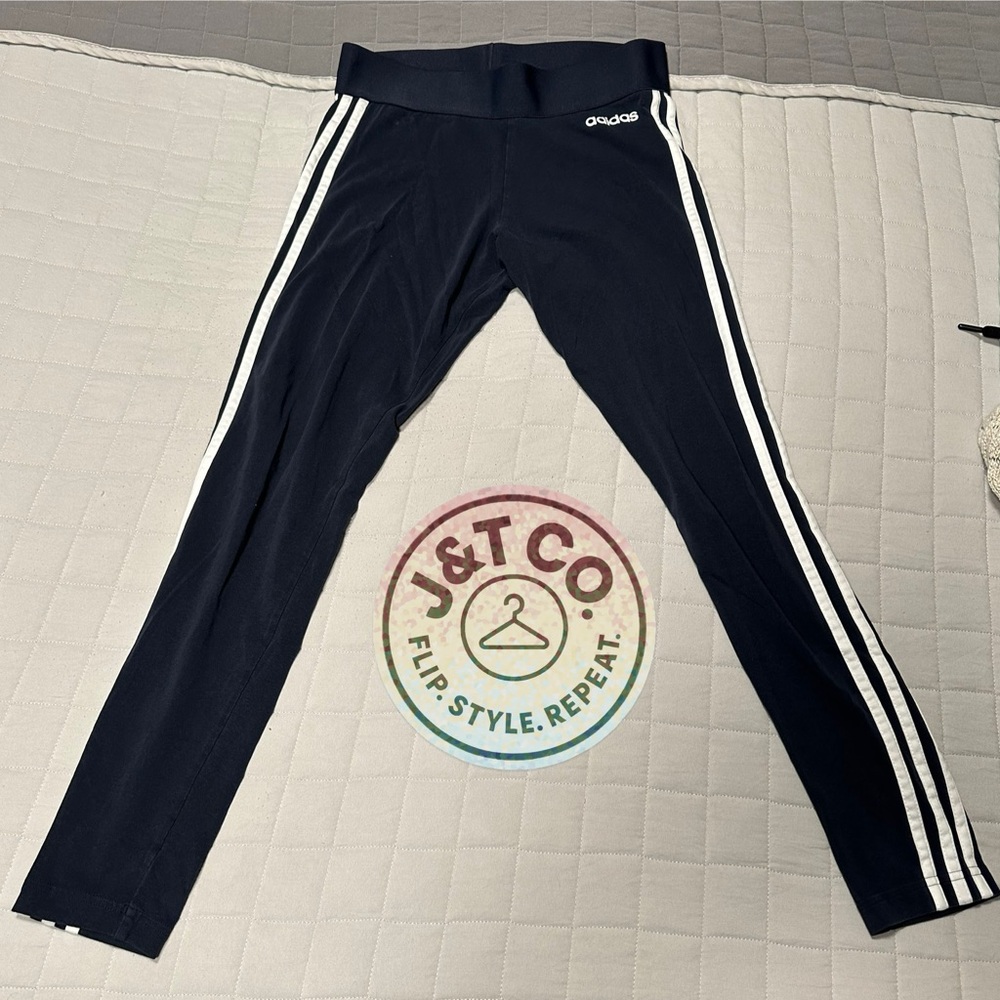 Adidas Black and White Leggings with Classic Stripes